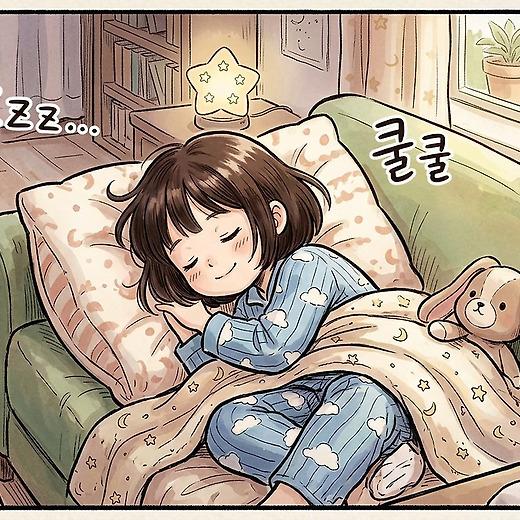 잠자는 것을
포기하니, 잠이
들었다