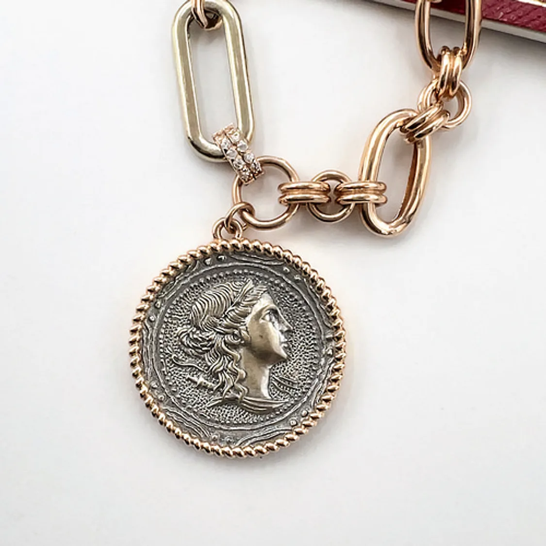 18k 아리아드네 앤틱 도금 원형 투톤 코인 두꺼운 체인 목걸이 | 톡딜