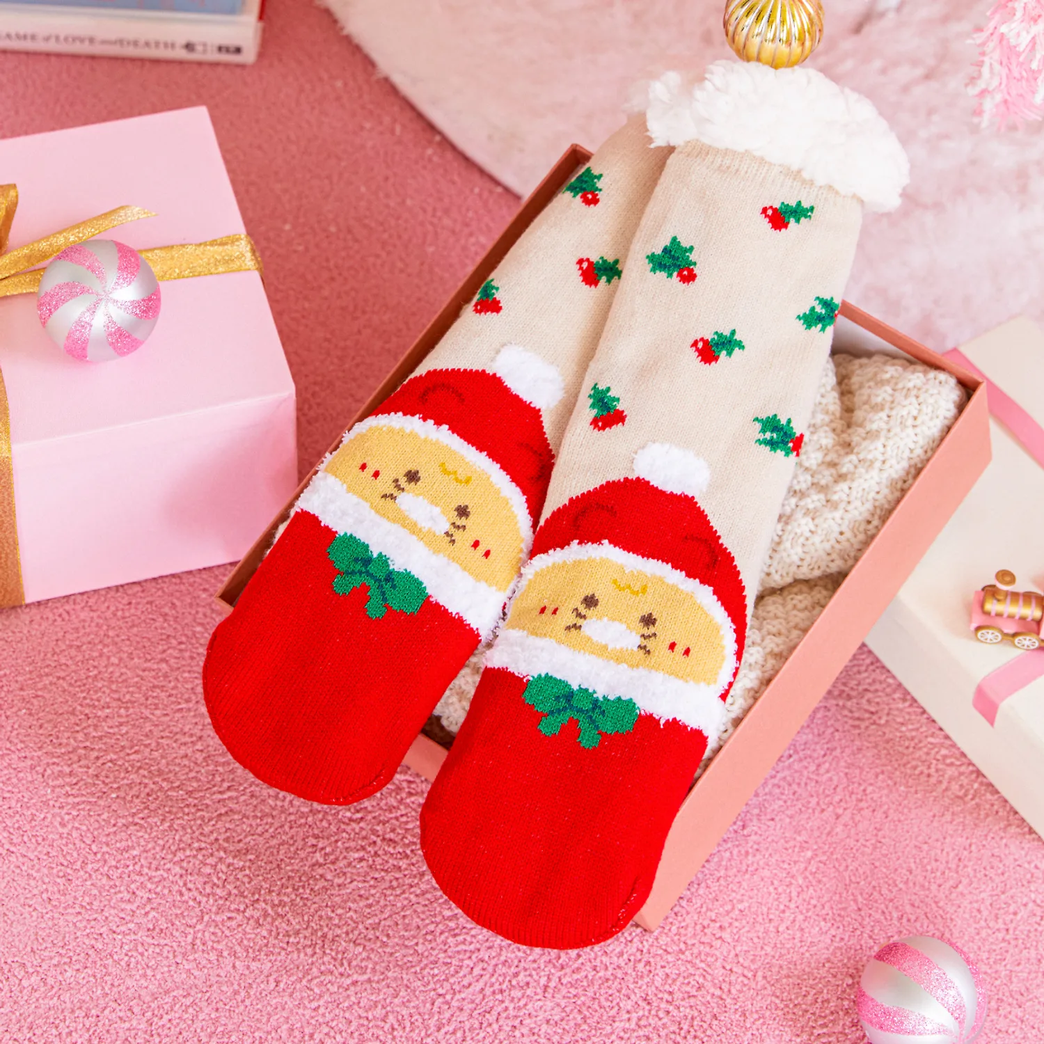 Merry Spring Christmas Santa Sleeping Socks