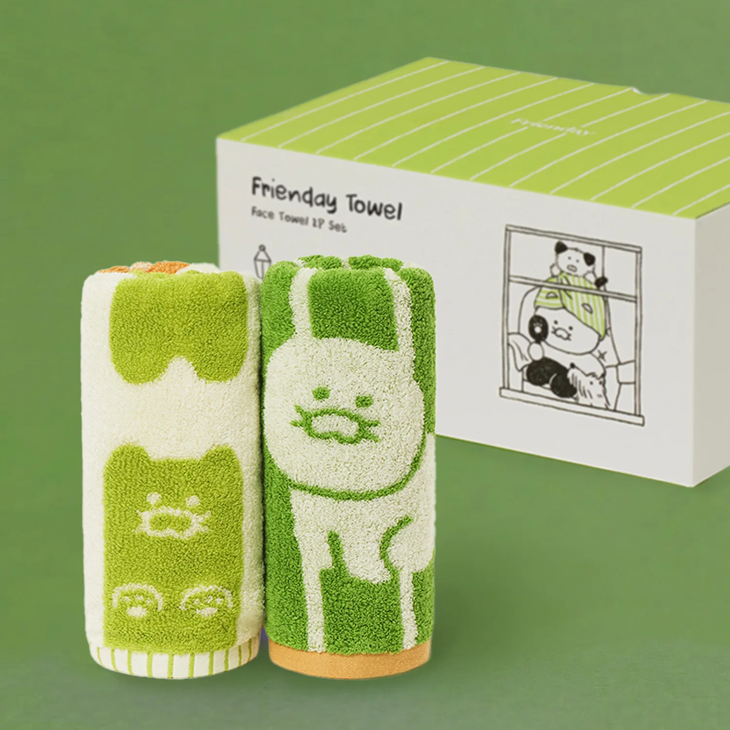 FRIENDAY Face Towel 2P Set Green Mocha_Chunsik