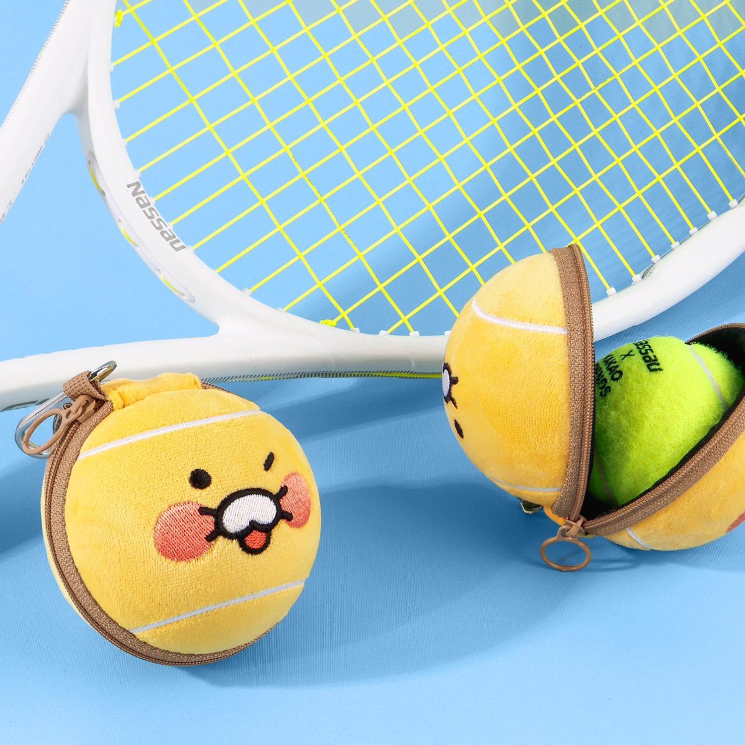 Face Tennis Ball Pouch Key Ring Spring Spring