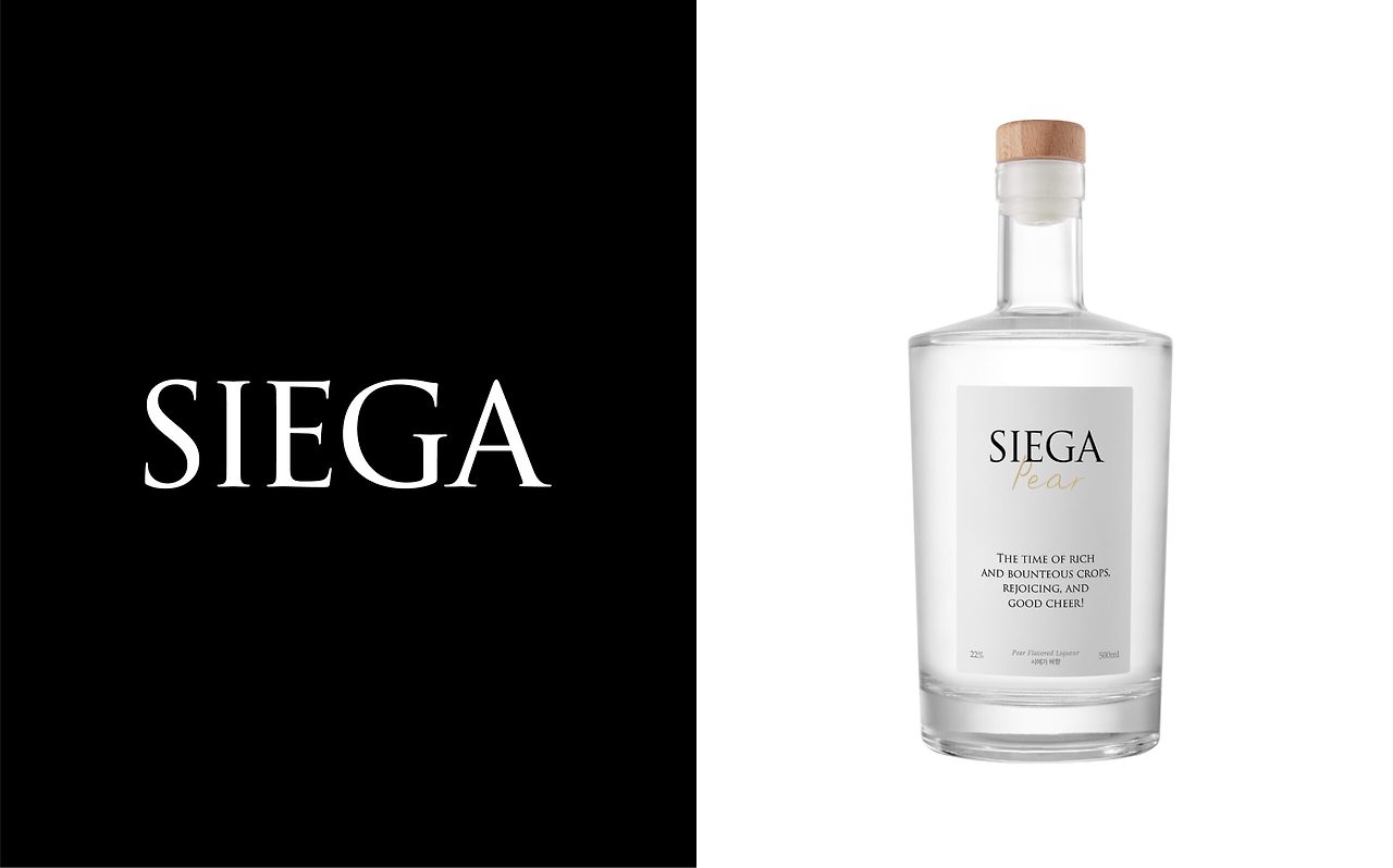 검은 배경 위에 흰색으로 표시된 SIEGA 브랜드 로고